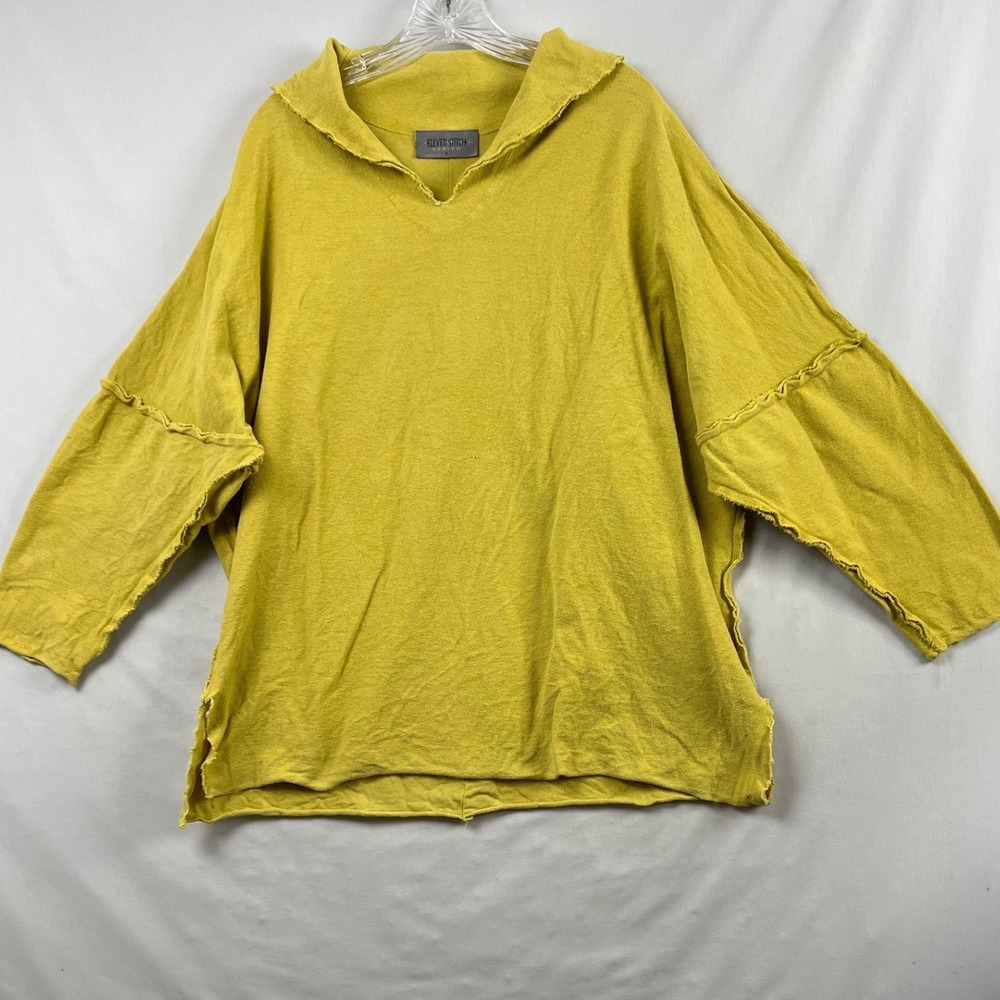 Eleven Stitch Design Top Womens S Yellow Cotton Knit Exposed Seam Oversized